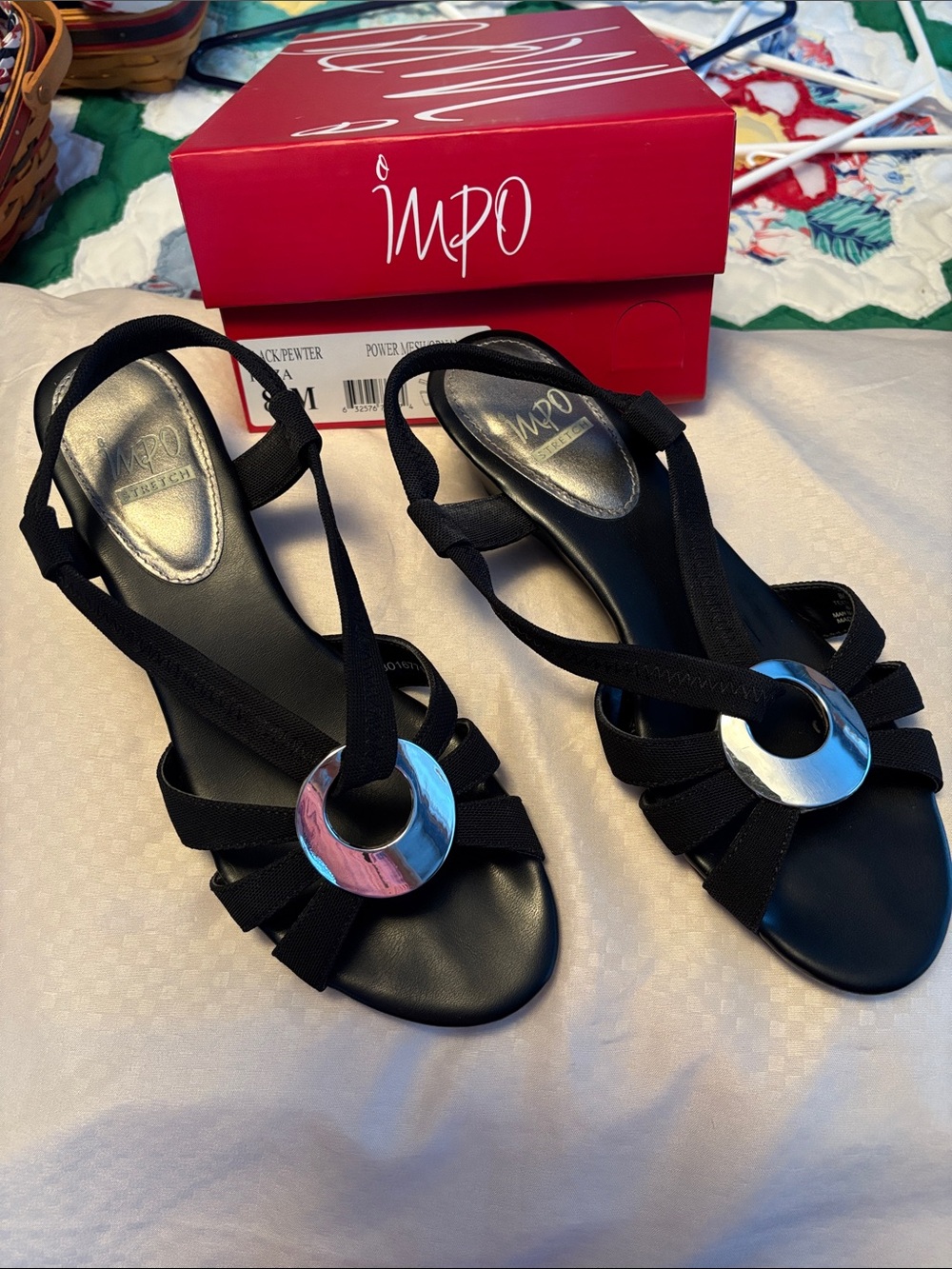 IMPO Black Women's Strappy Sandals with Silver Ring Accent